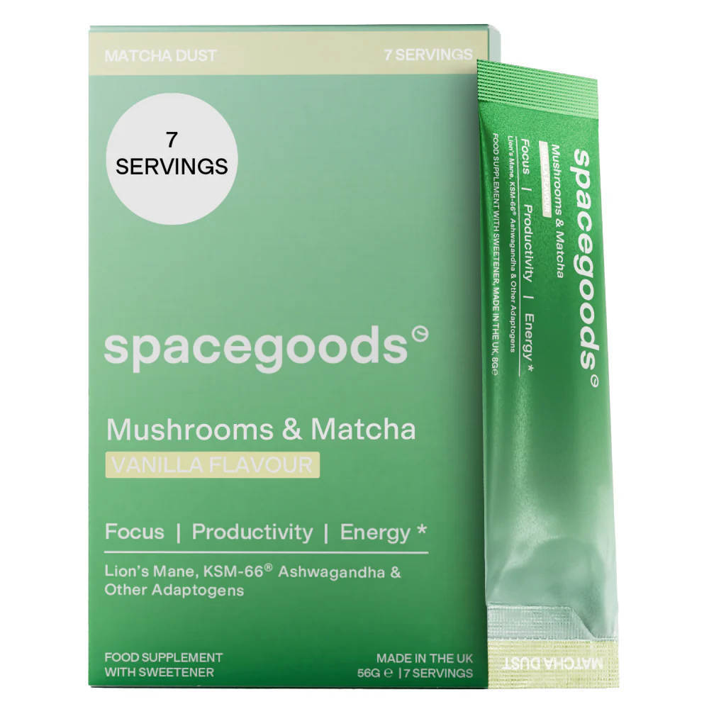 Spacegoods Matcha Dust Focus Mushroom & Matcha Super Blend Supplement Vanilla Matcha 7 x 8g