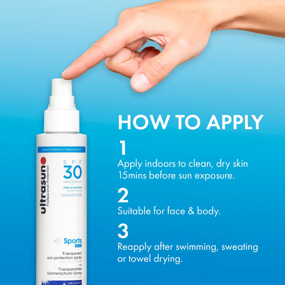 Ultrasun Sports Transparent Sun Protection Spray PA+++ SPF30 150ml - Image 4